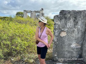 Me, with the same camera - my Uncle's vintage Argus A2b. It's a color photo, taken on San Salvador Island in 2024 at Watling's Castle ruins.