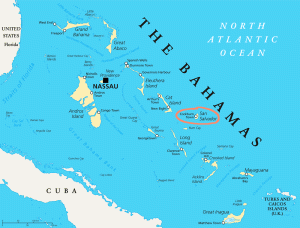 Small map showing the location of the Bahamas.