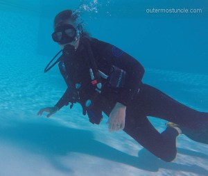 My first SCUBA dive lesson. In the swimming pool at Columbus Isle Club Med. I was the only student.
