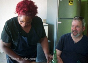 A photo taken with a vintage Minox spy camera, on color film. Char's Kitchen on San Salvador Island, Bahamas.