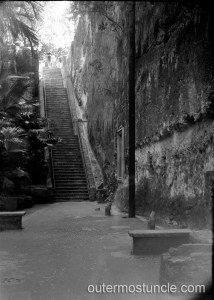 A black and white photo I took in February of 2024. I tried to stand where Bill stood when he took his shot. I used his vintage Argus A2b.