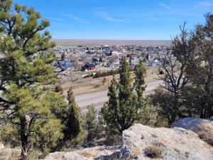 The sunny view from a bluff above Pine Bluffs, Wyoming.