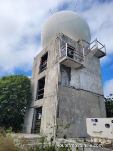 A recent color photograph of the east tower of the abandoned Central Control at Mayaguana Island, Bahamas.