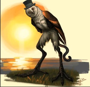 An insane owl-like creature, with a long tail and a tophat. The chickcharney.